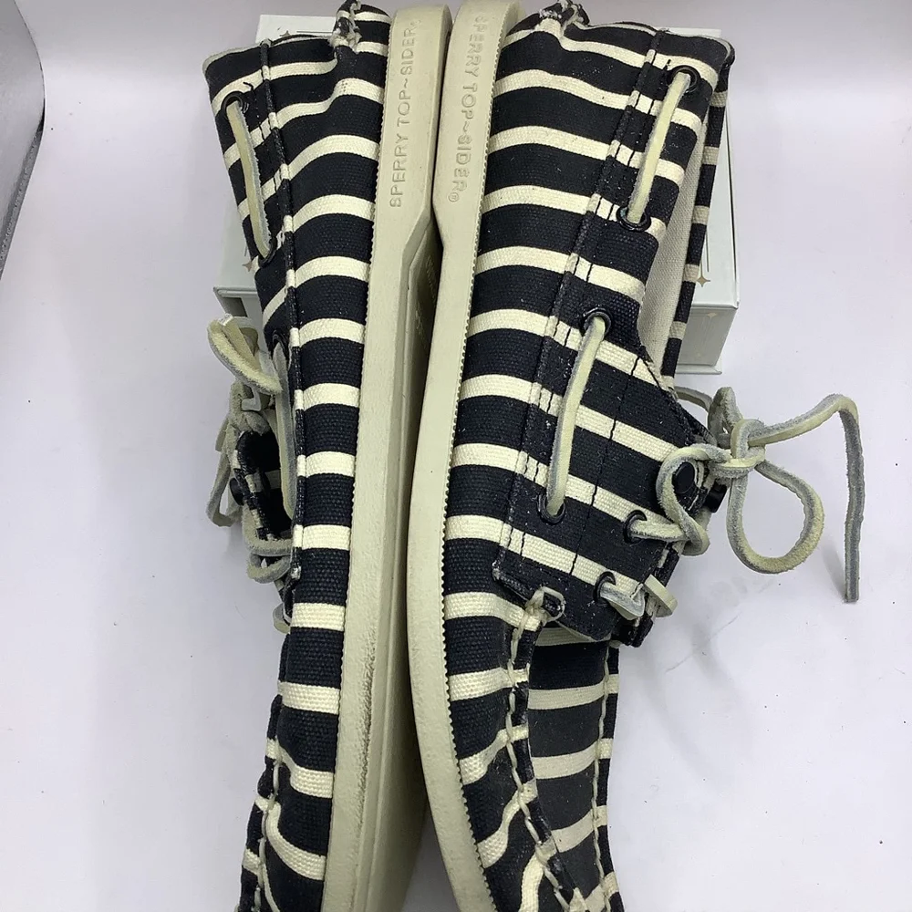 Men's Sperry Top-Sider Boat Shoes Size 10 Black White Striped
